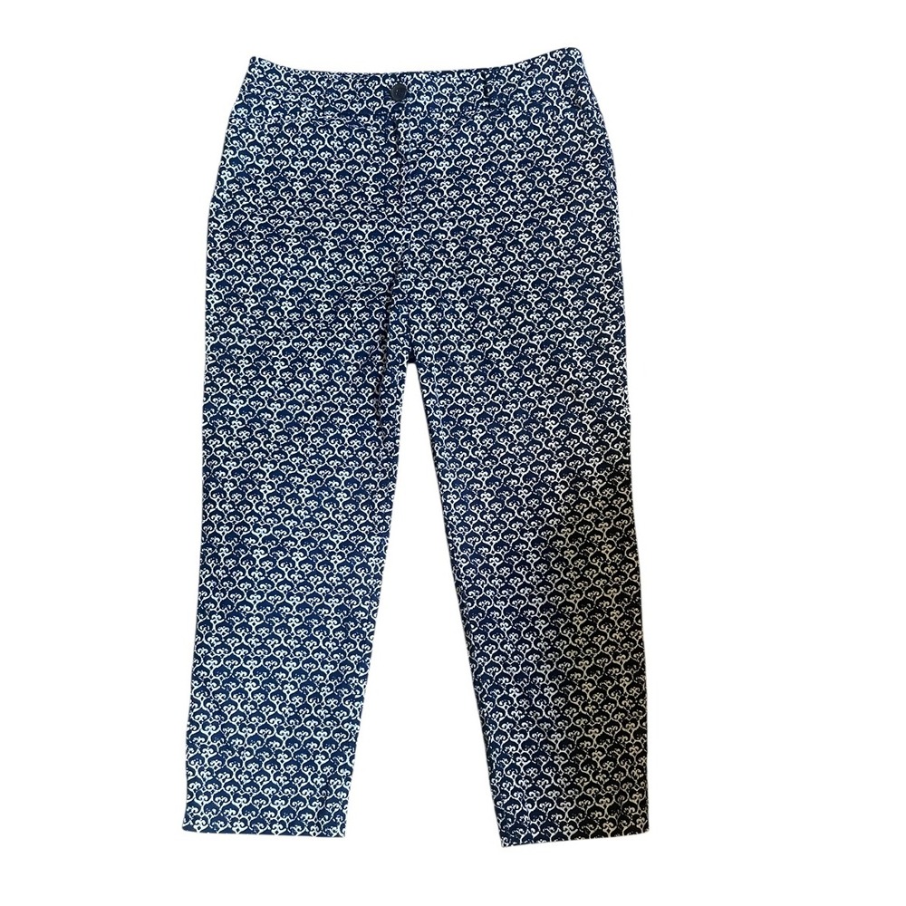 Talbots The Perfect Crop Pants Blue White Print Casual‎ Career Size 6